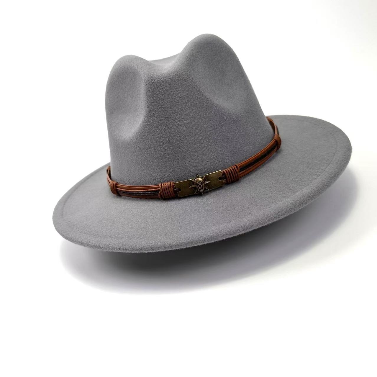 

Ebay Foreign Trade Jazz Hat Autumn And Winter Belt Top Hat Woolen Hat Felt Hat Versatile Fashion Trend M（56-58cm） світло-сірого кольору