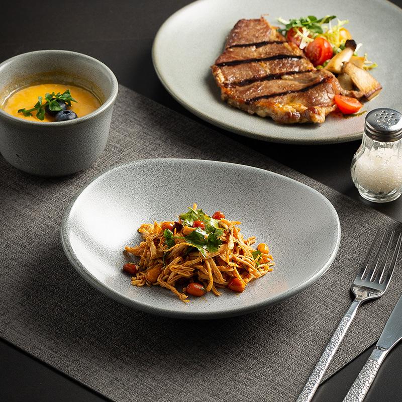 Japanese Special-Shaped Steak Plate Ceramic Western Plate Household Retro Dish Plate Ins Light Food Plate Hot Pot Personalized Tableware