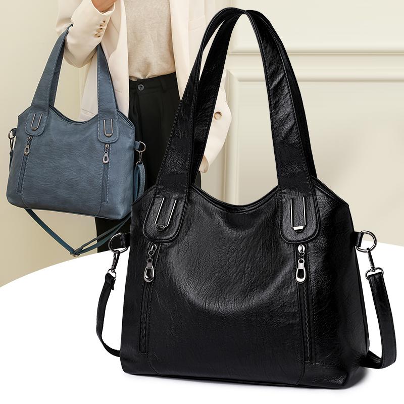 1 piece of soft synthetic leather retro women's single shoulder handbag, zipper closure, multiple pockets, suitable for daily us