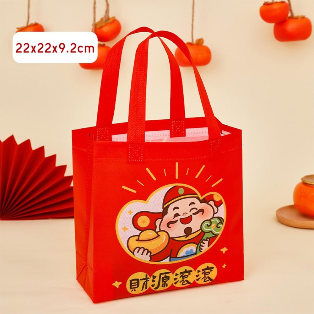 Cartoon Non-woven New Year Gift Bag Portable Red Non-woven Storage Bag Souvenir Packaging Bag The Spring Festival 34.5x22x9.2cm