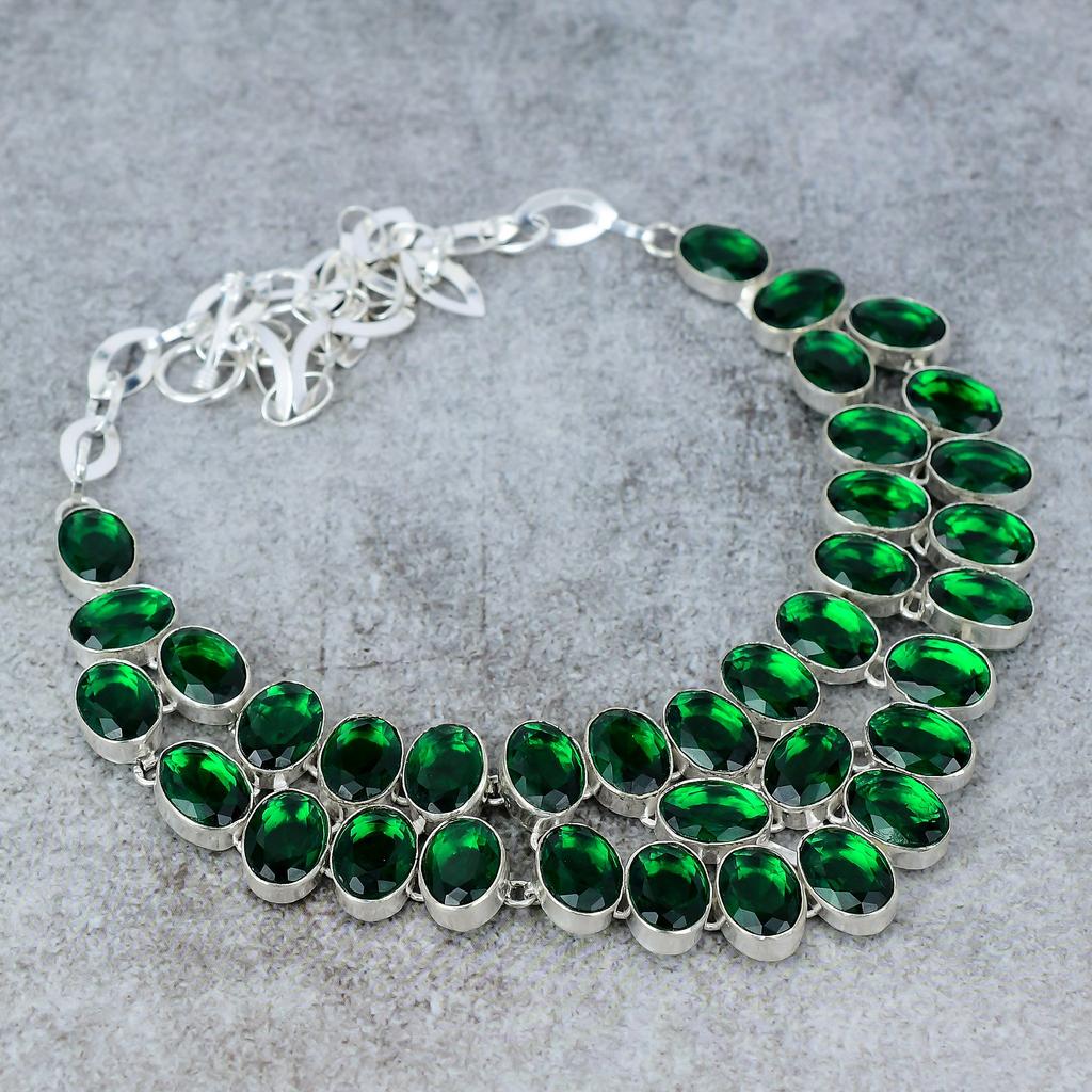 Chrome Diopside Gemstone Handmade 925 Sterling Silver Jewelry Necklace 18" M-313