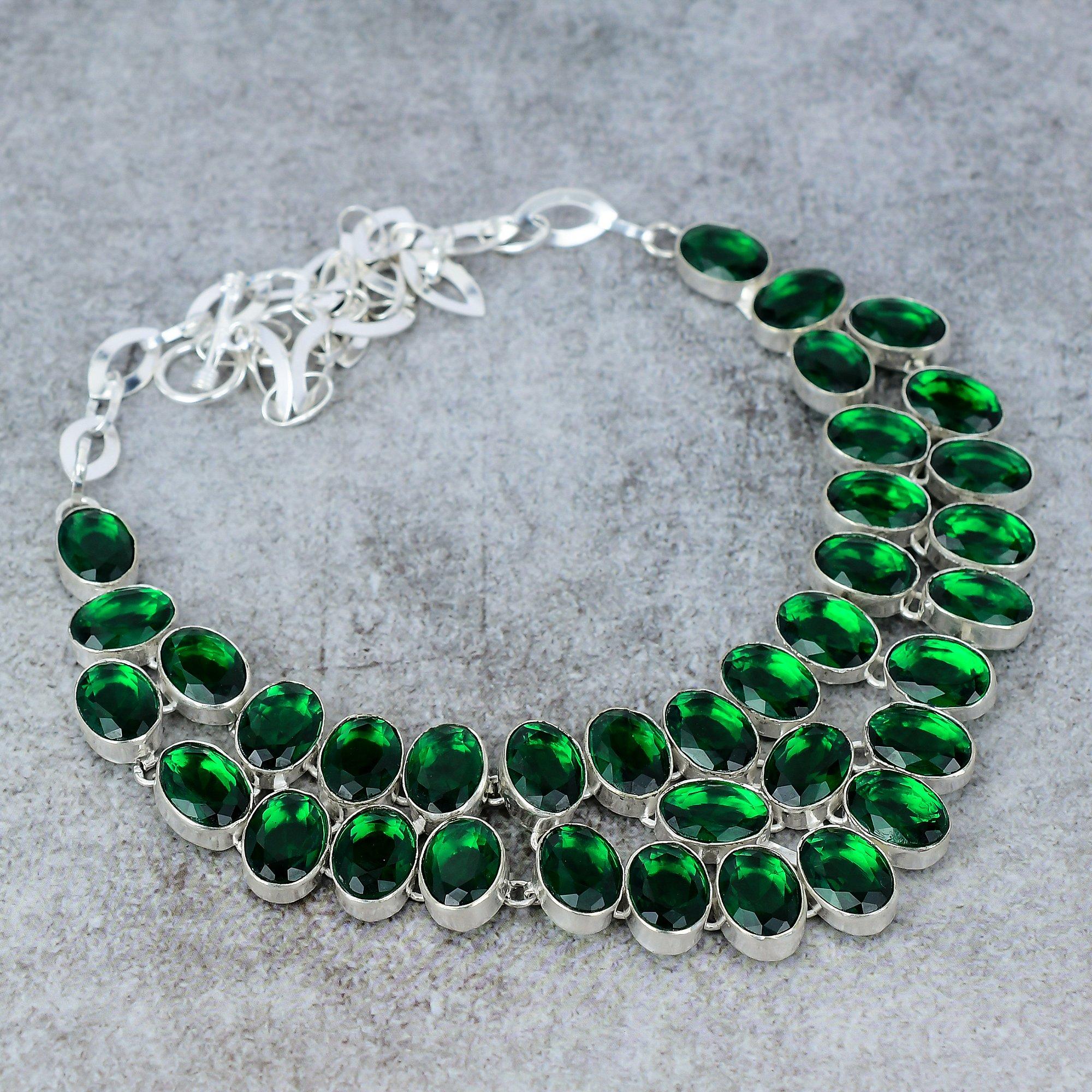 

Chrome Diopside Gemstone Handmade 925 Sterling Silver Jewelry Necklace 18 M-313
