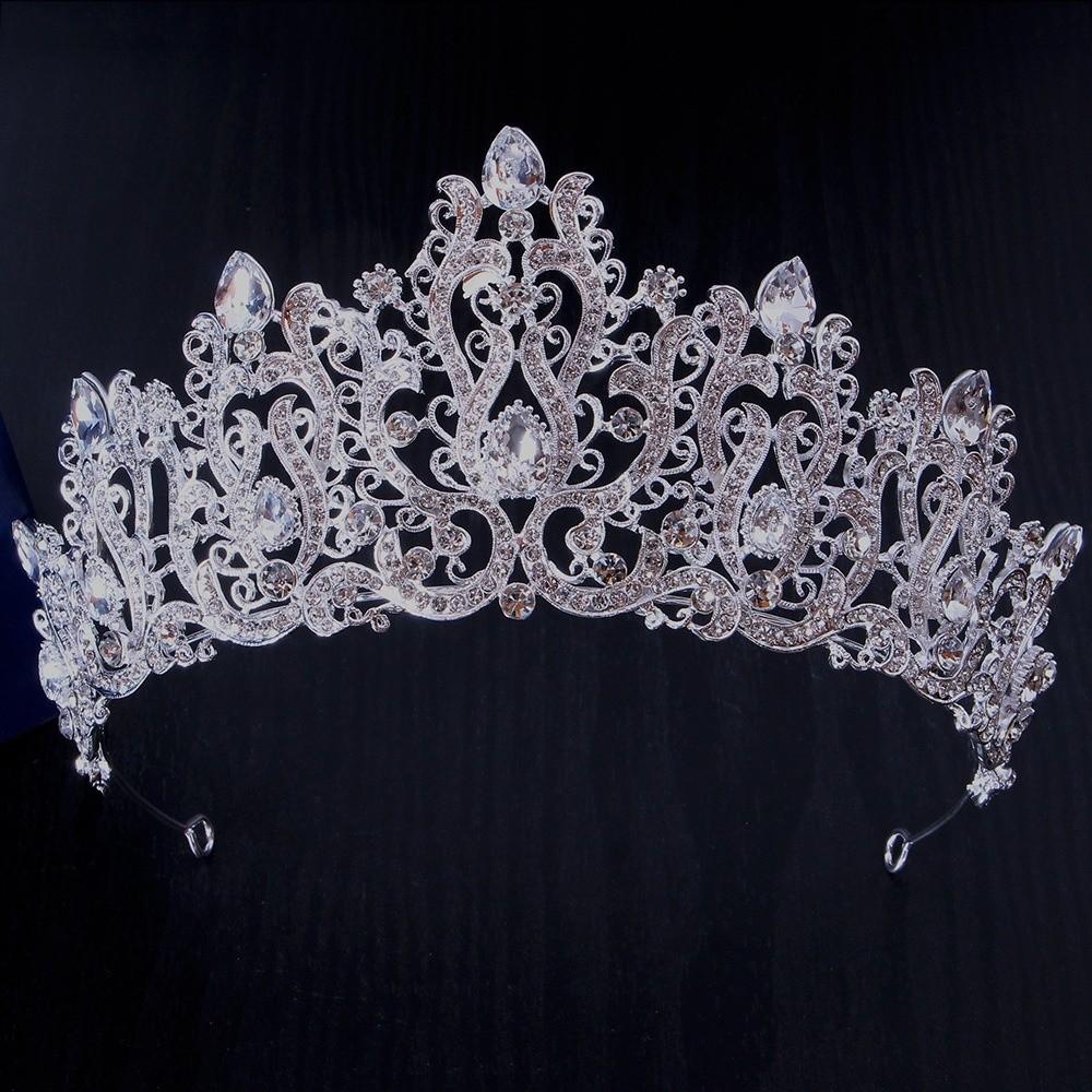 Shiny Silver Princess Tiara Crystal Rhinestone Crown Exquisite Baroque Luxury Crown Wedding