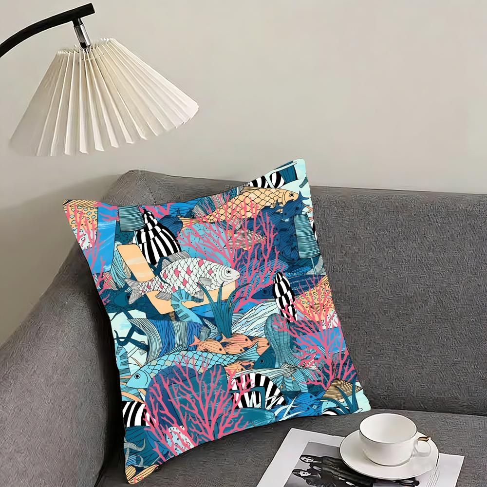 Marine Life Fashion Cushion Cover Pillowcase Ultra Soft Skin Friendly Fabric Cloud Like Comfort  Concealed Zipper