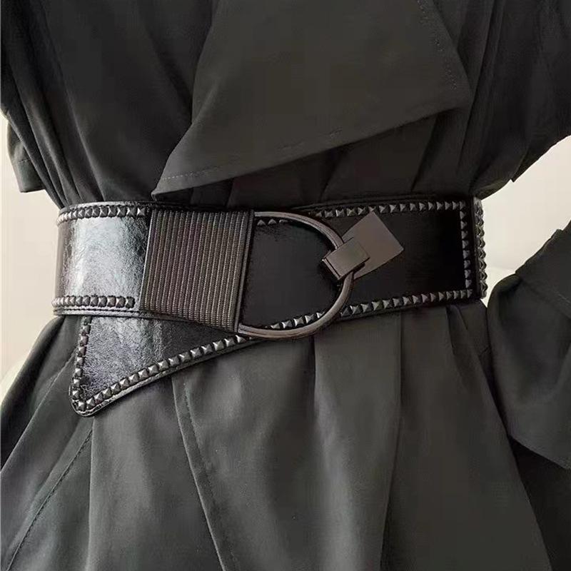 Belt Punk Slimming Style Wide Elastic Waist Belt With Decorative Rivets