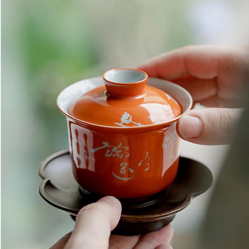 Pure Handwriting Ceramic Tea Tureen Teacup Small Capacity Handmade Porcelain Gaiwan Tea Bowl Beauty Tea Infuser Chinese Teaware