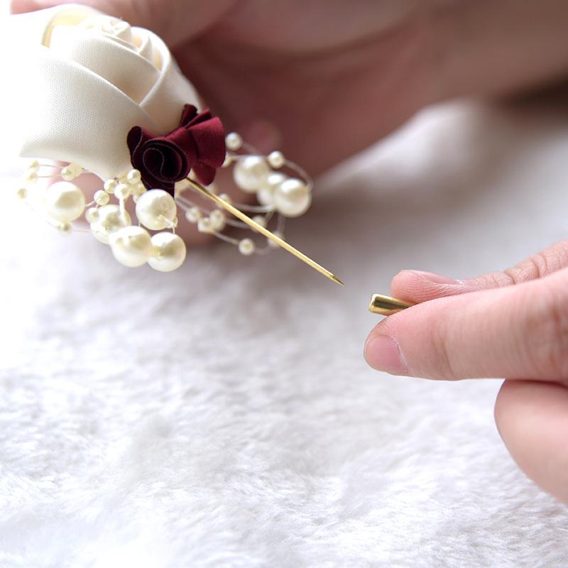 Boutonniere Anstecknadeln Hochzeit Corsage Anzug Knopfloch Seide Rosen Gold Blätter Männer Frauen Brosche Blumen Mariage Zubehör