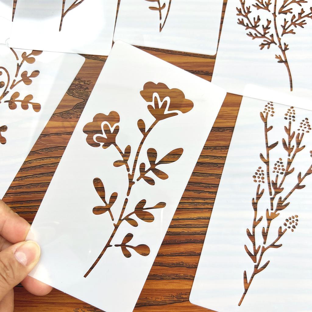 18pcs DIY Floral Painting Stencils, Reusable Plastic Templates for Wood, Fabric, Paper - Craft Supplies for Spray Painting