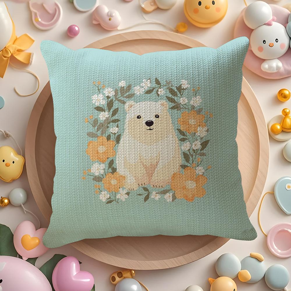 Cute Cartoon White Bear Outfit Pillow Case Pattern Printed Pillowcase for Living Room Sofa Cushion Cover & Bedroom Decor