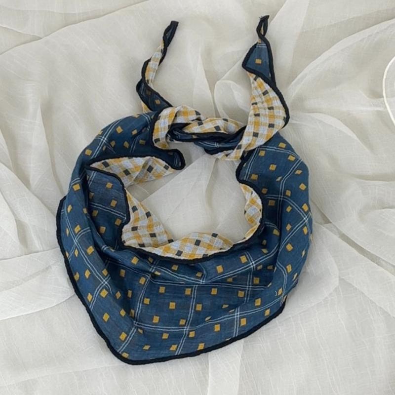 Soft Cotton Reversible Checkered Scarf Spring Neck Accessory For Women Stylish Neck Wrap Hair Bandana Bag Decoration