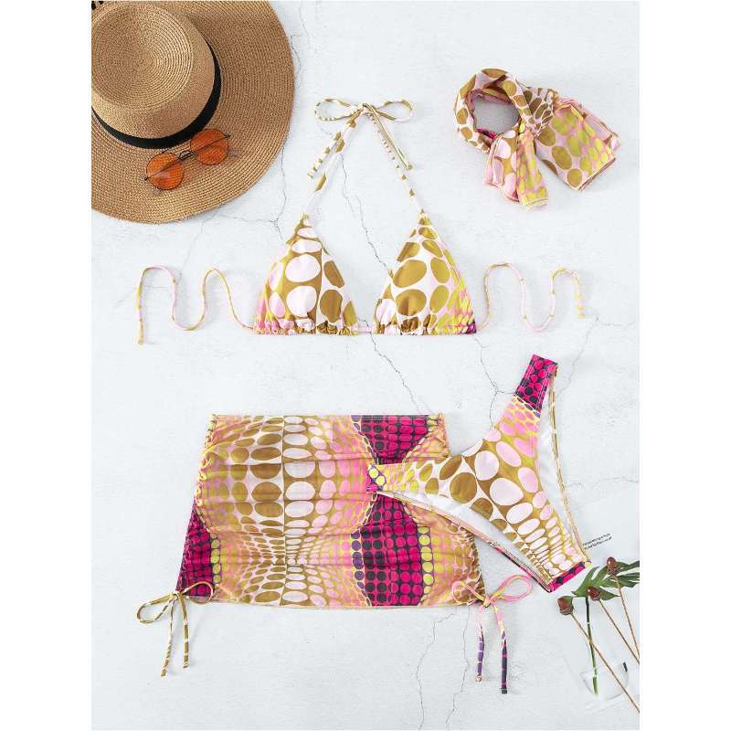 New swimsuit female sexy European and American spice girls style bikini three-piece drawstring hip skirt swimsuit female