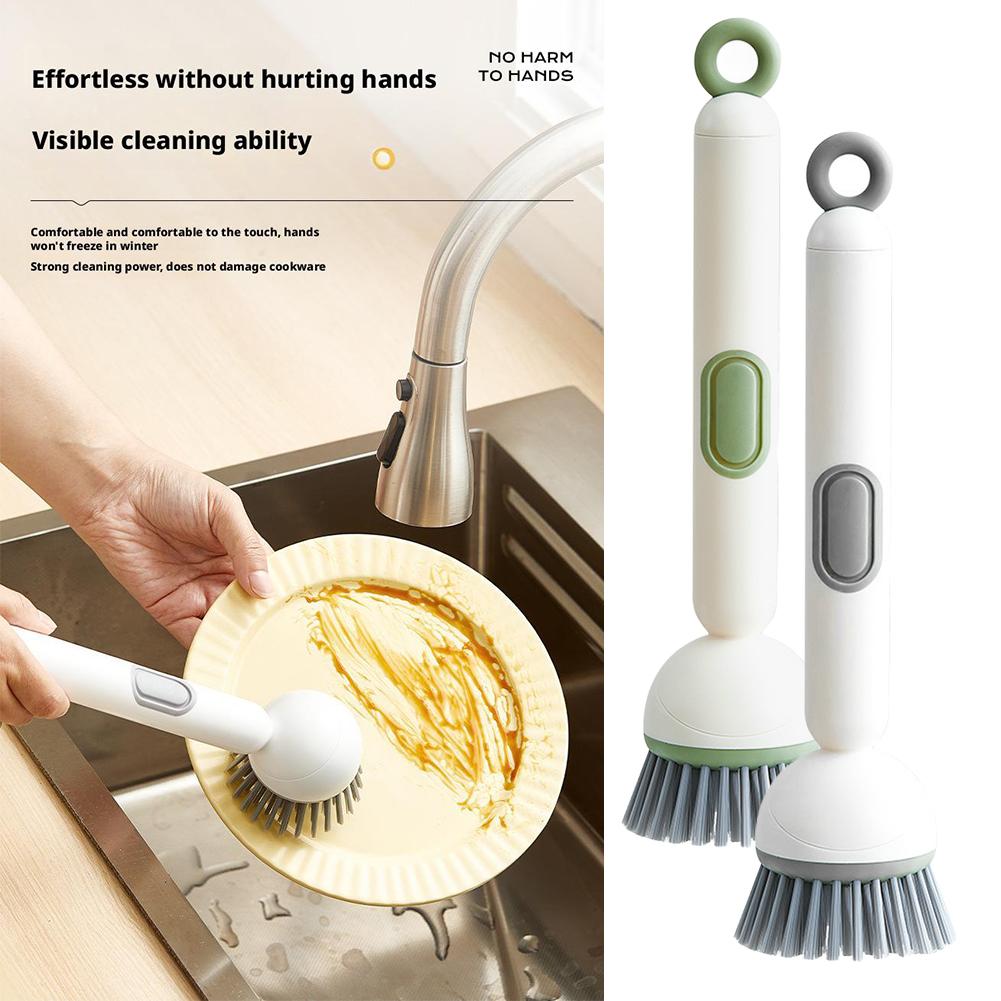 Long-Handled Rotating Pot Brush Kitchen Scrubber Oil-Resistant Dish Washing Brush Non-Scratch Cleaning Tool For Pans Pots Sinks