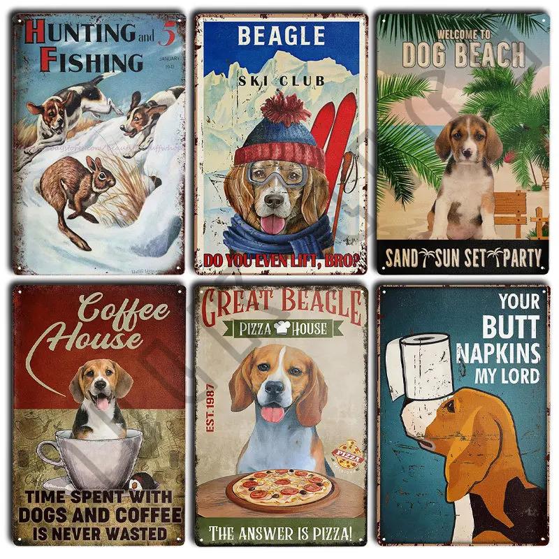 Funny Beagle Dog Metal Tin Sign Plate Retro Art for Bathroom Kitchen Restaurant Dessert Shop Pet Shop Farmhouse Home Room Decor