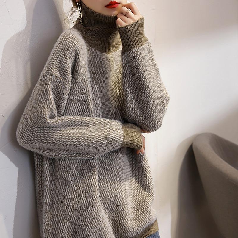 Korean Turtleneck Sweater Women Pullover Autumn Winter Loose Outerwear Lazy Style Knit Top
