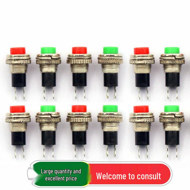 DS-316 10MM Red/Green Screw-in Non-locking Self-resetting Power Switch Button (2-Pack)