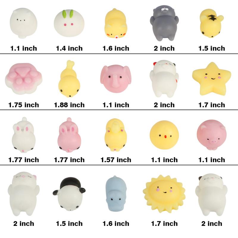 20Pcs/Set Mini Mochi Squishy Animals Panda Cat Stress Reliever Anxiety Toy for Children Adults