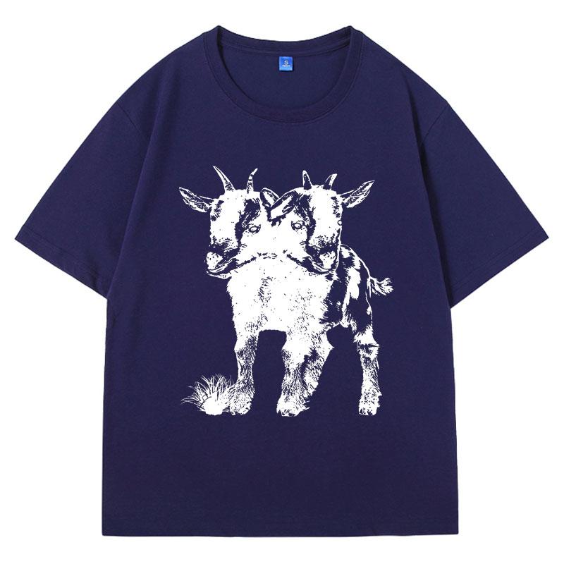 Two Headed Goat Shirt Funny Meme T Shirt for Women Men Cool Graphic T Shirts Weird Creepy Occult T-shirt Short Sleeve Clothes