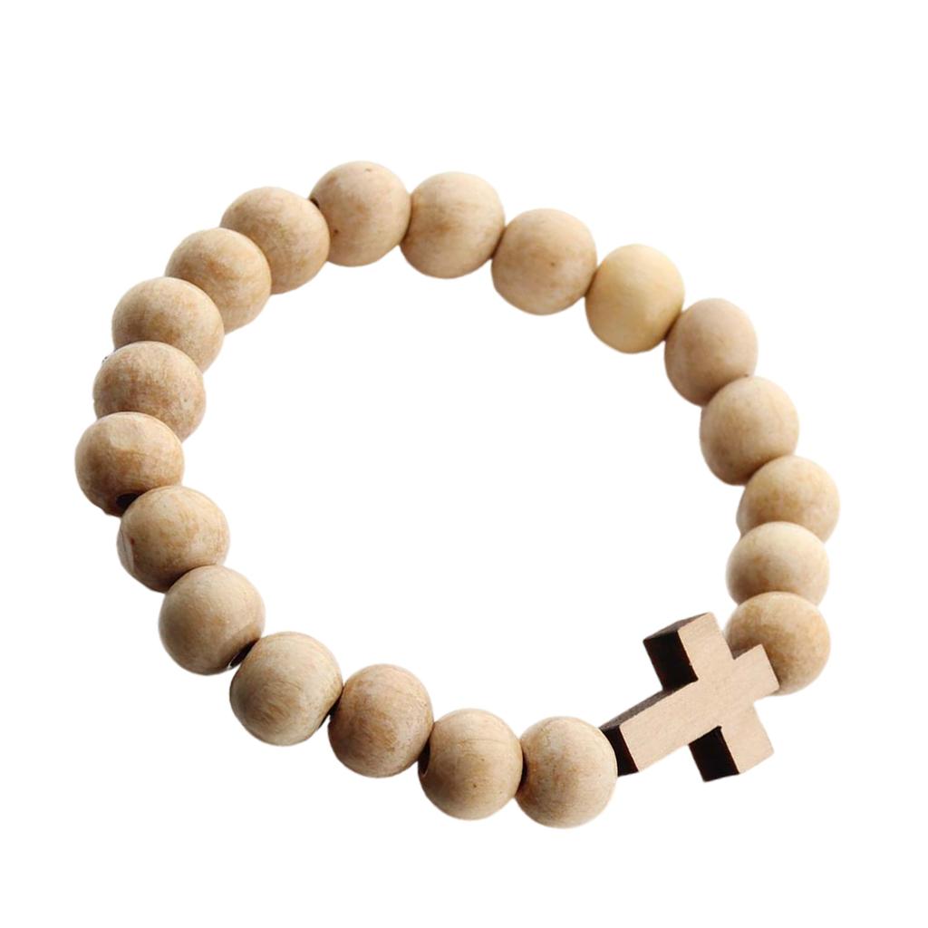 Armband med träpärlkors med naturlig finish Kors Spirituellt armband för religiös tröst och miljövänlig stil