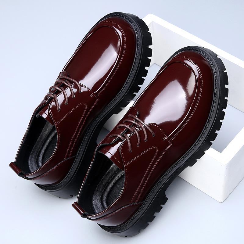 2025 Spring and Summer New Breathable Men's Big Head Leather Shoes Platform Patent Leather Glossy Business Casual Shoes Hairstylist Trendy Shoes