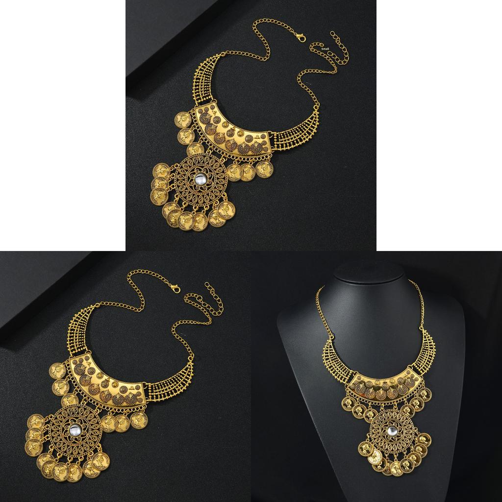 Ethnic Style Coin Pendant Necklace With Tassels For Party Wear Womens Jewelry