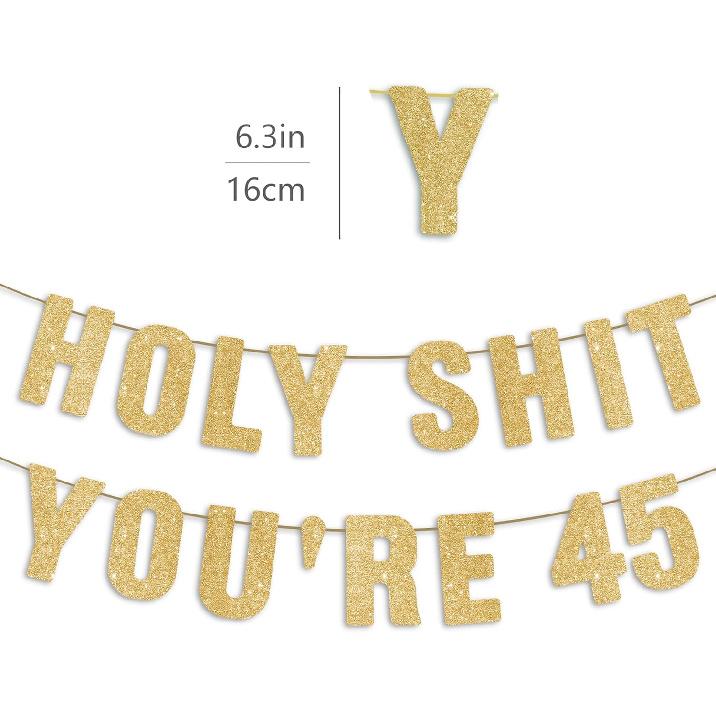 45th Birthday Decorations for Men & Women, Happy 45 Years Old Party Sign, 45 Birthday Gifts for Her & Him, Pre-Strung 45th Party Banner - Gold