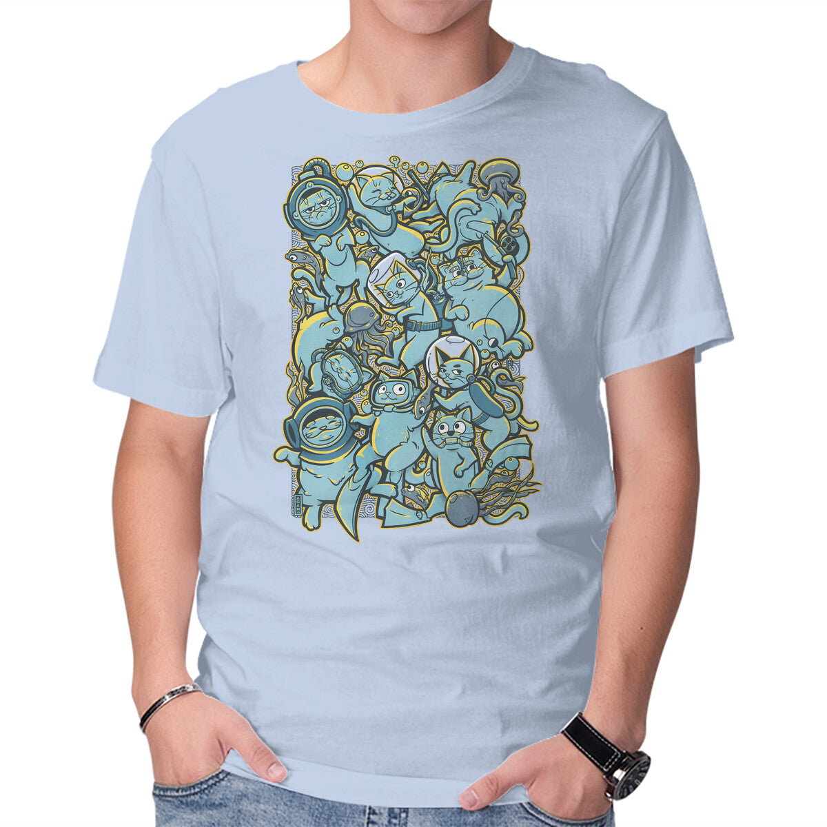 Unisex Crew Neck T-Shirt Cats In The Sea Graphic Short Sleeve Casual Tee XXXL