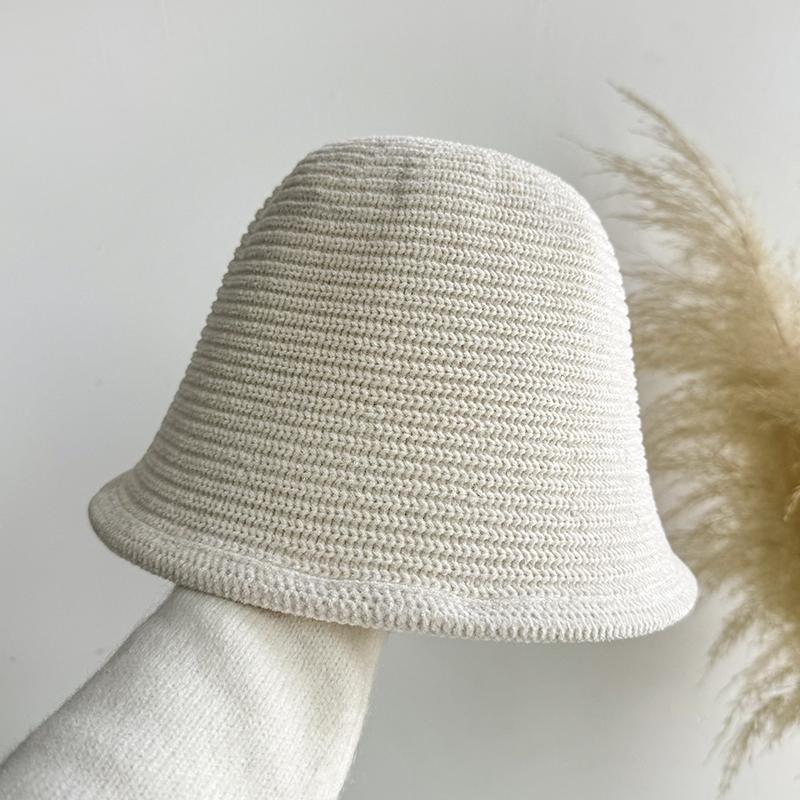 Retro warm knitted wool hat foldable small face big head circumference basin hat bucket hat autumn and winter ear protection hat