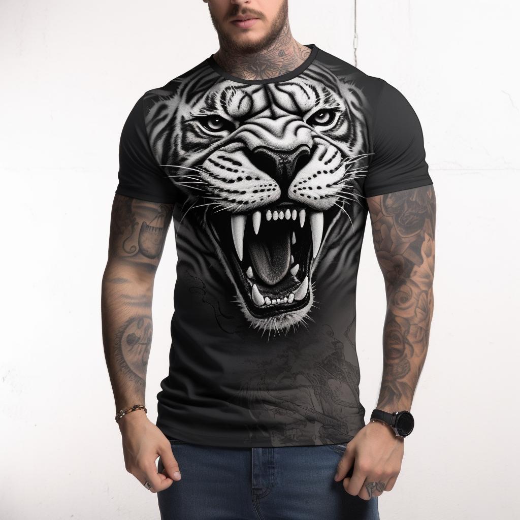 Letní móda Cool Tiger Trička s grafikou Muži Neformální Zábava Potištěné topy s kulatým výstřihem Trend Oversized Tričko s krátkým rukávem Streetwear