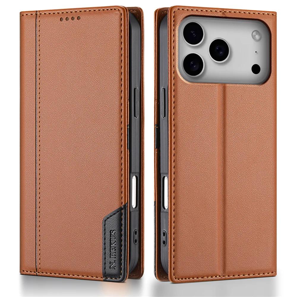 Manyetik Deri Kapaklı RFID Cüzdan Kartlık Telefon Kılıfı IPhone 17 Air 16E 16 Pro Max 15 14 13 12 Mini 11 XS XR Max 8 7 Plus Kılıf için