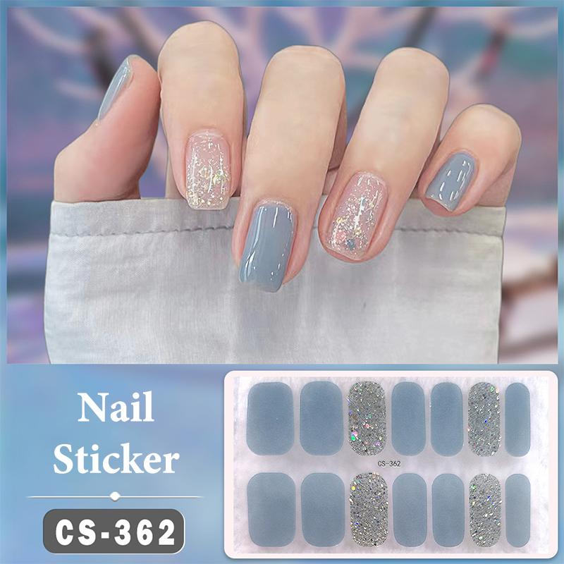 No Baking Lamp Waterproof Nail Wraps Full Cover Nail Stickers Solid Color 14 Nails/Set Multi Color Nail Art Look Patch Firm