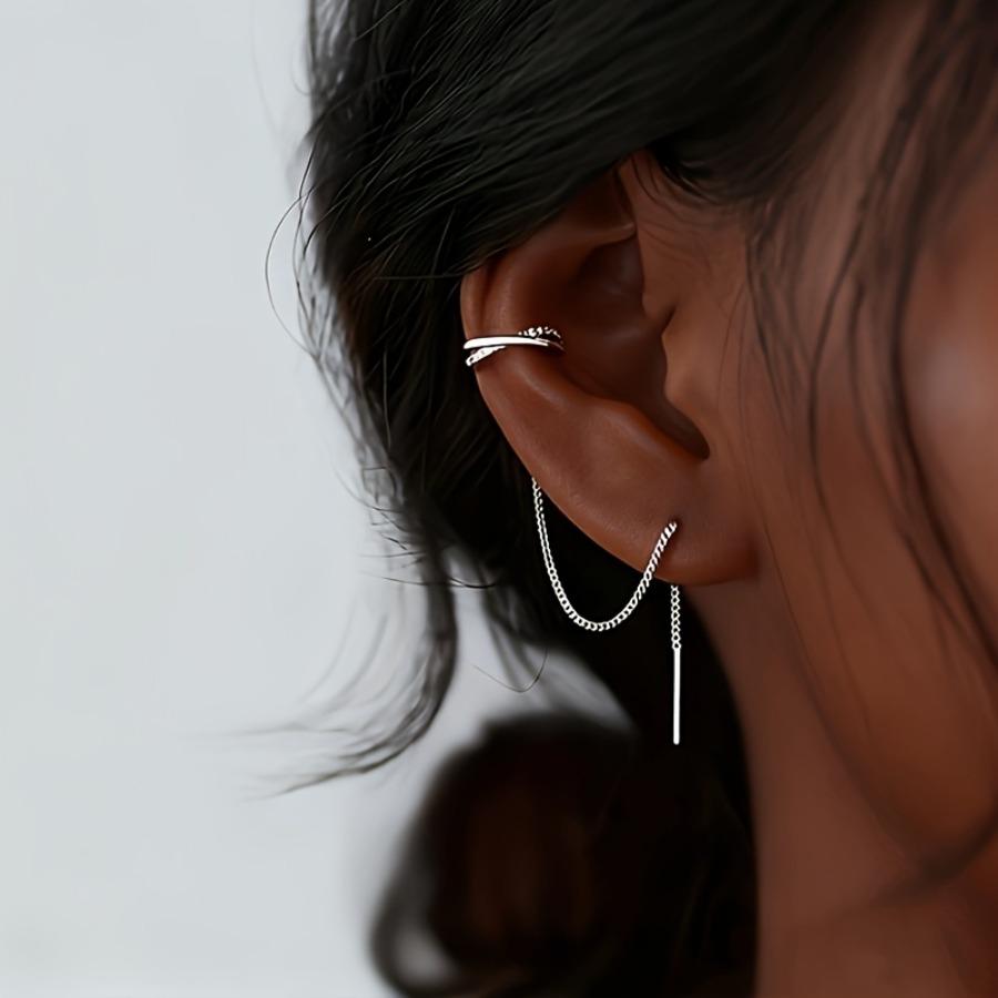 2pcs Set Women's Fashion Pendant Earrings, Long Tassel Lightweight Drop Earrings, Inlaid with Synthetic Synthetic Zirconia
