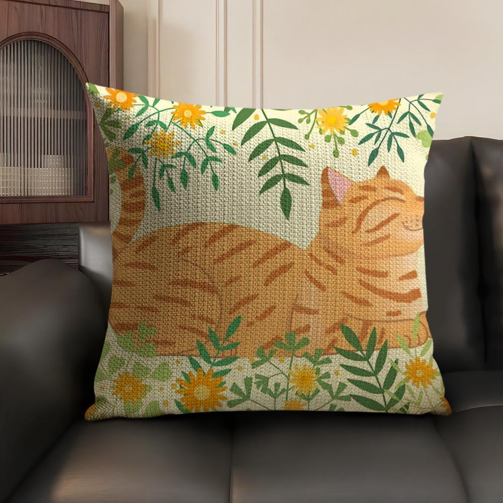 Cozy Home Funny Cats Warm Family Pillow Case Double-Sided Printing Short Plush Sofa Cushion Cover Bedroom Bedside Pillow