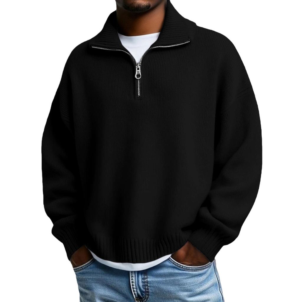 Men's Big Size Knitting Zipper Keep Warm Base Layer Shirt Sweater