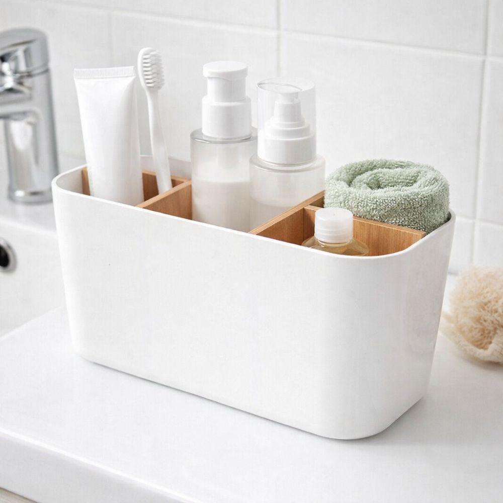 5-Slot Desktop Storage Box Save Space Detachable Bathroom Organizer Bamboo Divider Plastic Makeup Brush Organizer Office