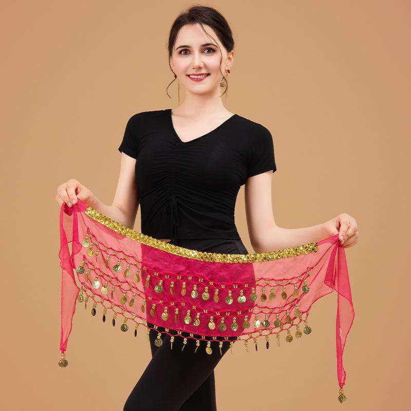 Bauchtanz Hüfttuch Gürtel mit Goldrand dreilagige Taillenkette