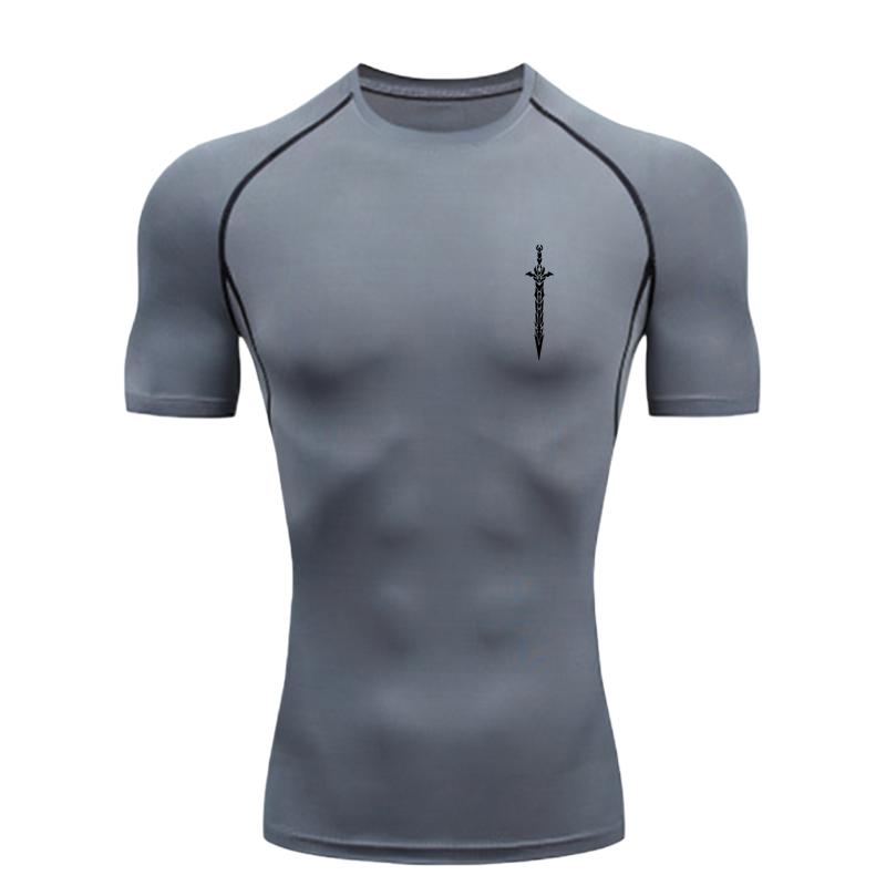 Black Sword Design Men's Sports T-Shirt Training Fitness Compression Workout T-Shirt Quick Dry Short Sleeve