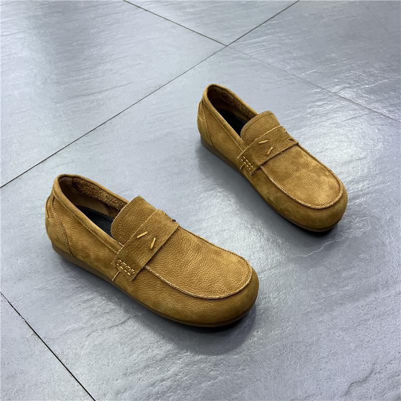 Lazy Leather Breathable Soft-soled Driving Beanie Shoes Big Head Casual Leather Shoes