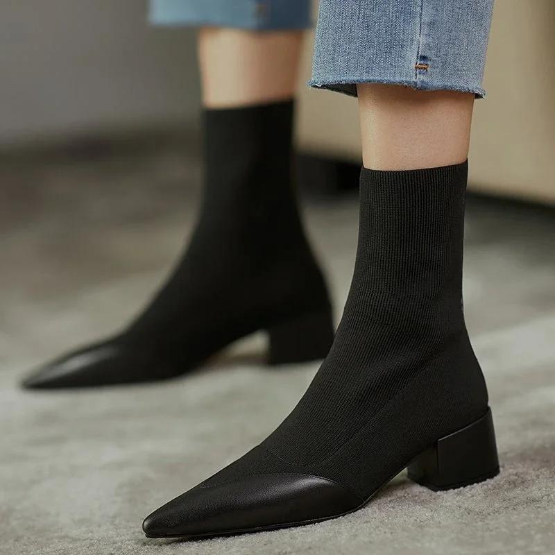 Fashion British Style Thin and Thin Women's Boots Pointed Toe Thin Side Zipper Black Nude Boots Women 2024 Spring and Autumn New Leisure