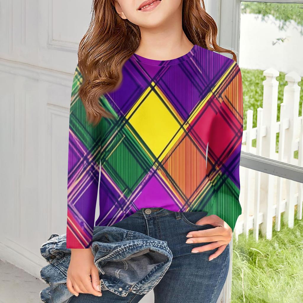 Dívčí trička s dlouhým rukávem Dětské podzimní topy Kulatý výstřih Potištěná základní trička