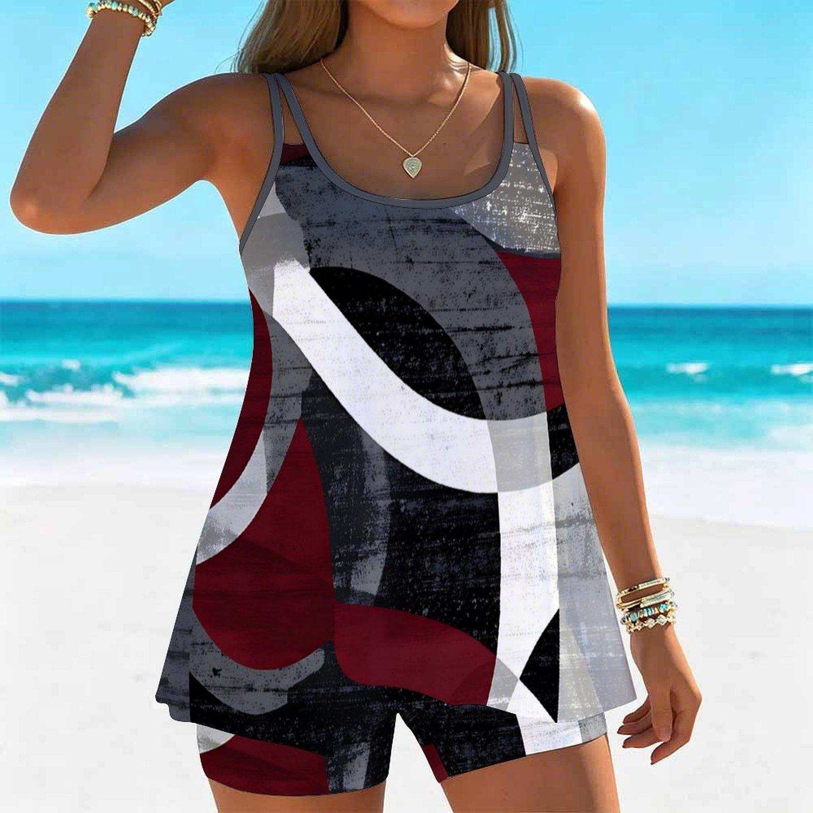 Women s Swimwear Tankini 2 Piece Swimsuit Geometric Marble Pattern Vacation Bathing Suits XS