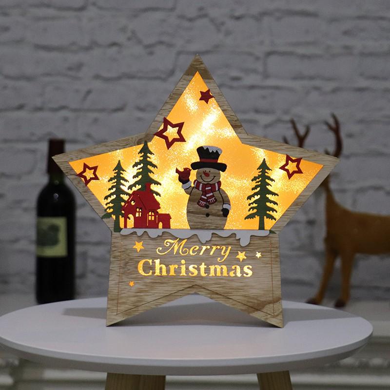 Glowing Wooden Star Ornament for Christmas Window Display
