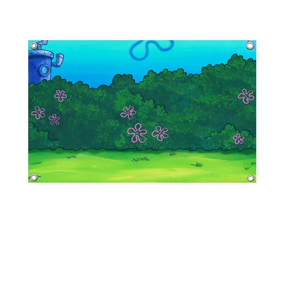 1PCSpongeBob SquarePants Bikini Bottom Flag Banners Four Hole Flag Polyester Outdoor Decor Room Aesthetic