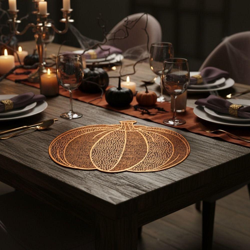 4PCS Waterproof Halloween Hollow Pumpkin Placemat Anti Slip Pumpkin Pot Mat Thanksgiving