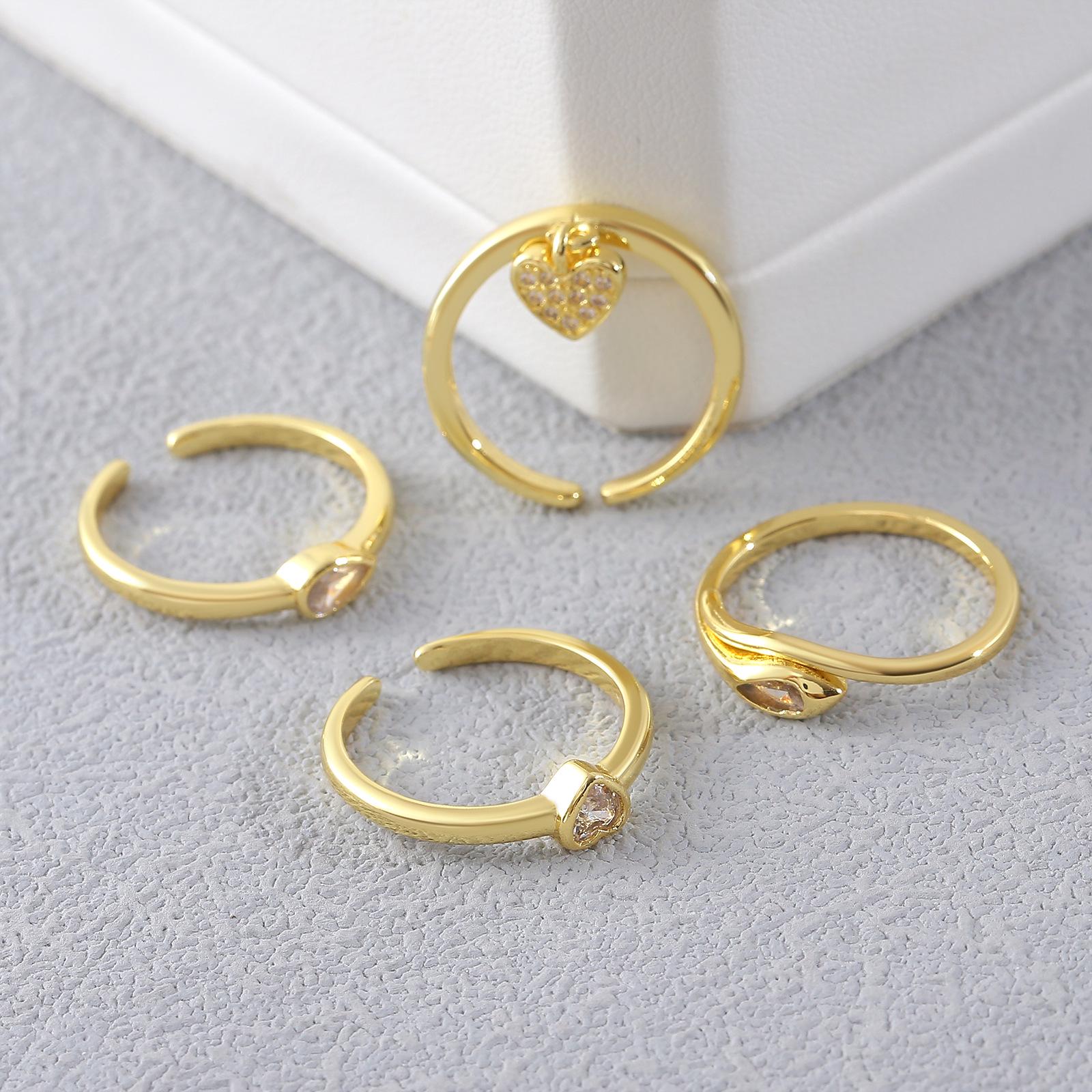 

Heart-shaped Open Zircon Ring with Diamond Inlay - Stylish Couple Knuckle Ring