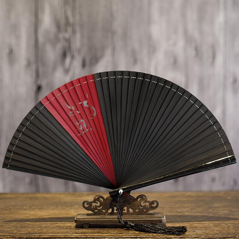 Creative and Elegant All-Bamboo Folding Fan from Laochangmen, Plain Color Fan, Hanfu Ancient Style, Simple and Fashionable Retro Bamboo Green
