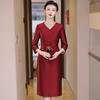 2024 Spring Red Elegant Two-Piece-Style Slimming Dress for Middle-Aged Women