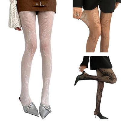 Damen Durchsichtige Fischernetz-Strumpfhosen Strümpfe Japanische Ästhetik Ausgeschnittenes Schmetterlings-Blumenmuster Strumpfhosen Leggings
