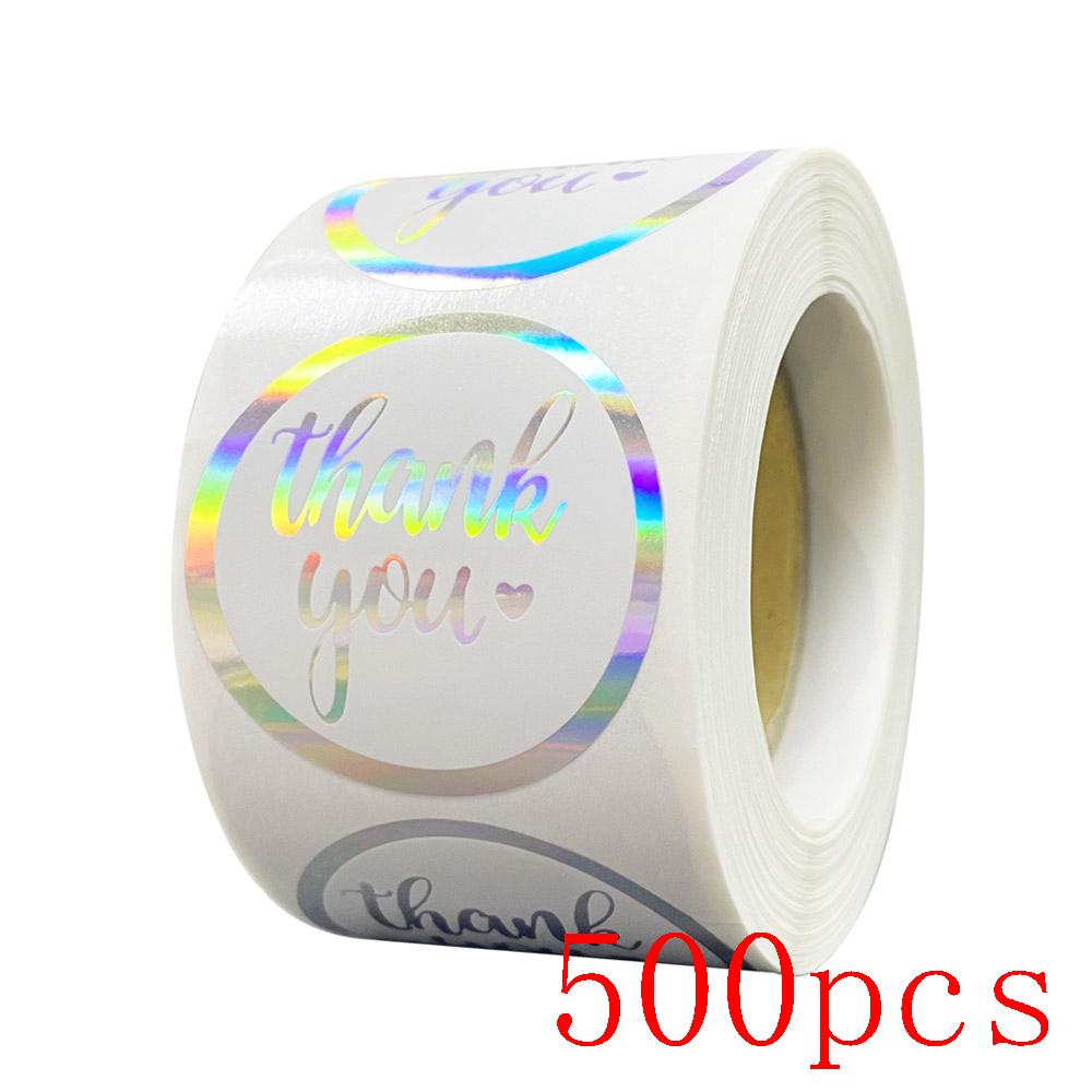 50-500Pcs Rainbow Laser Thank You Stickers 1 Inch White Thank You Small Business Sticker For Crafts Gift Packaging