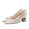 High-heeled shallow-mouth single shoes women's pointed pearl rhinestone thick-heeled wedding shoes 2025 spring and autumn new foreign-style with cheo