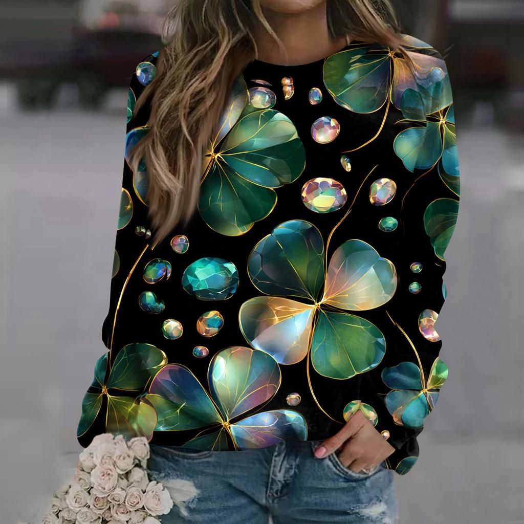 Dámská módní ležérní mikina s dlouhým rukávem a potiskem u krku